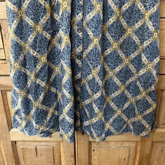 Womens Maeve 8 Button Front Shirt Dress Collared Pattern Blue Gray Yellow Anthro - Picture 6 of 11